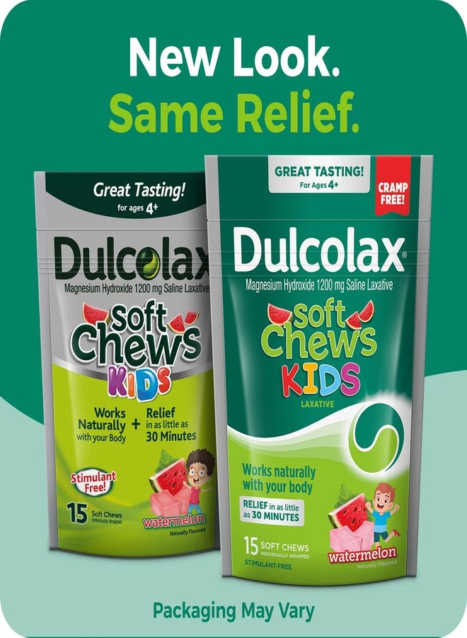 Dulcolax Kids Soft Chews Saline Laxative Watermelon Gentle Constipation Relief, Magnesium Hydroxide 1200mg, 15 Count (Pack of 3) - Image 3